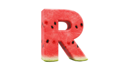 Letter R in watermelon texture png isolated on transparent background