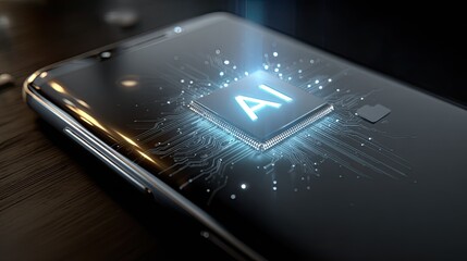 Experience the future of technology with a stunning visual of AI circuitry glowing on a sleek smartphone, symbolizing innovation and smart connectivity