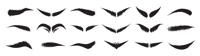 set of black eyebrow shapes with detailed lash.