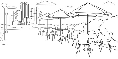 Street cafe graphic black white sketch illustration vector 