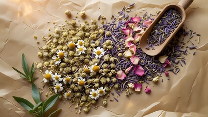 Minimalist Tea Ingredients on Parchment