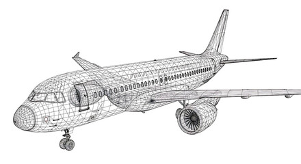 Airplane wireframe isolated on transparent background