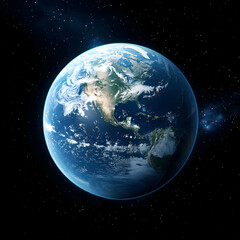 Obraz premium Detailed view of planet Earth from space, showing continents and oceans against a starry background.