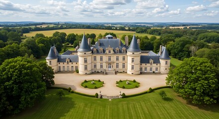 Chateau-style estate featuring stunning architectural details in France showcasing modern elegance