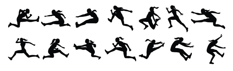 Set of item women s long jump silhouette illustration 