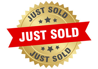 just sold. just sold round red and gold label isolated on transparent background