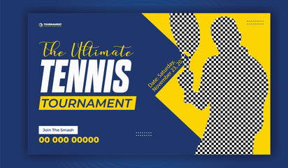 Tennis Tournament Announcement with Checkered Racket Silhouettes and Bold Typography