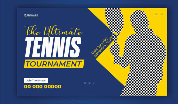 Tennis Tournament Announcement with Checkered Racket Silhouettes and Bold Typography