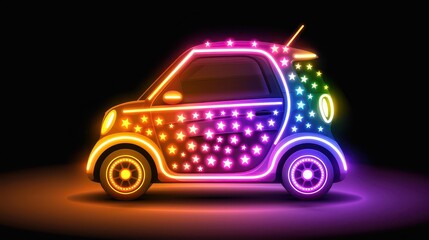 Explore the fusion of innovation and design with a sleek smart car set against a cosmic backdrop of stars.
