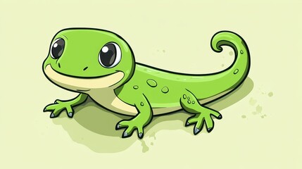 A charming cartoon lizard with a quirky design, cheerfully crawling in a handdrawn, textured 2D style.