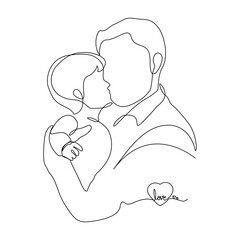 Father and Baby One Line Drawing, Minimalist Continuous Line Art, Father’s Day Love Illustration