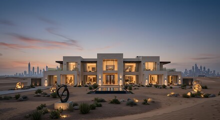 Desert-inspired mansion in scenic surroundings in Dubai showcasing modern elegance