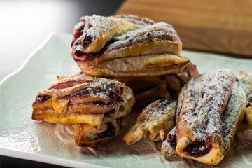braid with jam and puff pastry. Puff pastry. Dessert