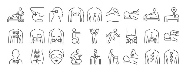 Set of linear icons of Physical Therapy vector