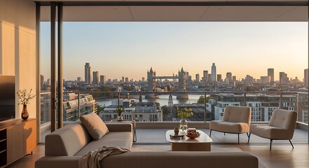 Modern london apartment with panoramic city views in UK showcasing modern elegance