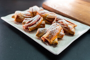 braid with jam and puff pastry. Puff pastry. Dessert