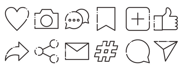 Social Media Reaction And Action Outline Icon Collection