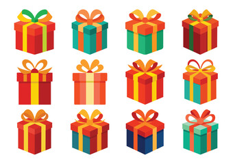 Collection of Colorful Gift Boxes with Ribbons and Bows for Celebrations and Holidays