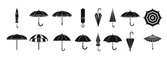 umbrella accessory icons set simple style