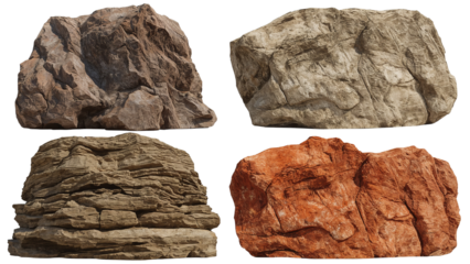 Four stone formations showcase nature's textures, offering unique geology for environmental projects and landscape designs with natural earth tones