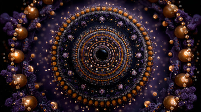 Mandala explosion divine inspiration orange purple gold abstract circular pattern Mesmerizing mandala explosion of divine inspiration with orange