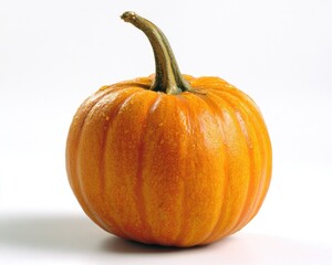 Single, small, orange pumpkin with stem