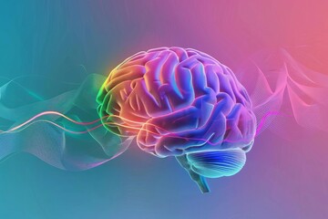 Image shows a colorful brain with lines suggesting neural activity on a gradient background.