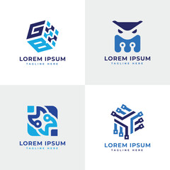 Technology logo bundle collection circuit pixels dot owl creative unique designs for tech business and startup