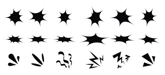 silhouette of dynamic Comic Elements. A Collection of Bursts, Boom, Bang, Splashes, and Motion Lines for Emphasizing Action and Impact in Comic Art