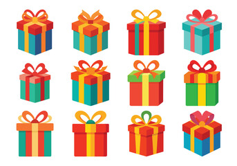 Colorful Gift Boxes Collection for Celebrations and Special Occasions Flat Vector Design