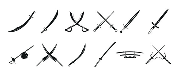 sword icon set simple style