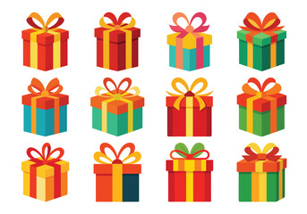 Colorful Gift Box Collection with Ribbons and Bows for Celebrations and Holidays