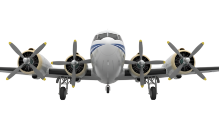 Four engine propeller airplane isolated on transparent background
