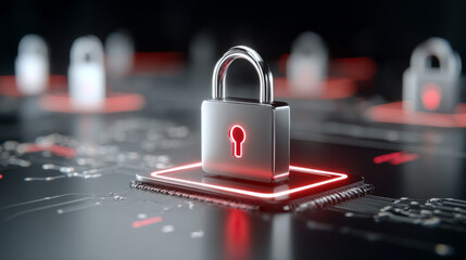 Padlock encryption cybersecurity digital protection secure technology data privacy glowing