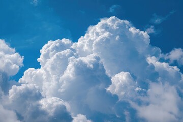 Fluffy white cumulus clouds against a vibrant blue sky