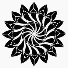 PetalWhirl Mandalas vector clean black silhouette design white background