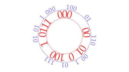 2進数のデジタル数字が円周上に並ぶイラスト：背景透過