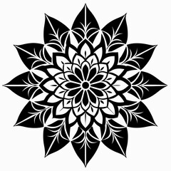 PetalWhirl Mandalas vector clean black silhouette design white background