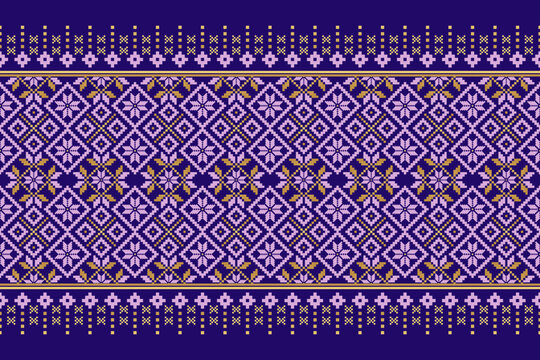 Cross stitch pattern concept showcasing traditional ethnic geometric pattern, Design for textile, background,carpet,wallpaper,clothing,wrapping,Batik,fabric,Vector illustration	
