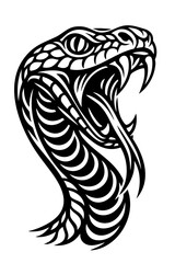 Tribal Snake Head Vector – Aggressive Cobra with Fangs Black and White Tattoo Design