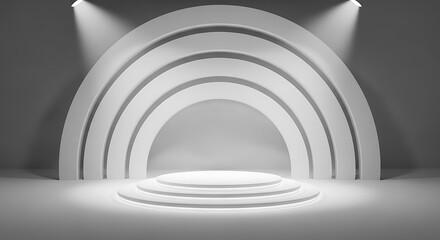 Obraz premium Photo of minimalist white stage with spotlights for product presentation and display