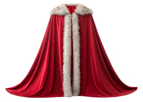 fur-lined cape in red isolated on a transparent background.	