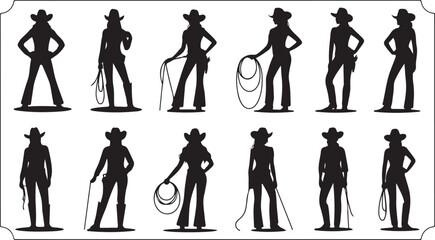 Obraz premium Silhouette Cowgirl Vector Illustration on a Simple Style
