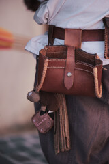 Medieval archery accessories and details - leather pouch