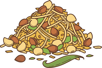 Realistic Chanachur on Stick Illustration. Fresh Chanachur Snack Artwork. Chanachur Cluster Real Color Illustration. Organic Chanachur Realistic Design. Traditional Chanachur on Stick Illustration