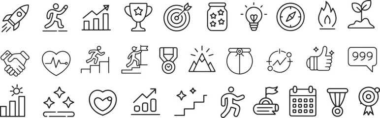 Achievement, Success, and Business Growth Line Icons Set

