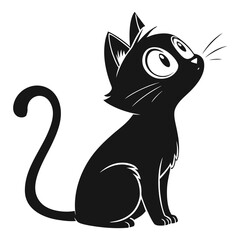 Flat black cat silhouette kawaii cute eyes simple vector illustration