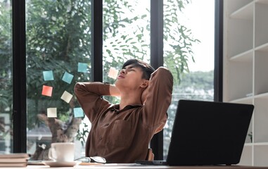 Relaxed Person Enjoying Peaceful Work Environment with Nature View