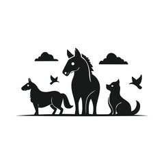 Minimal dogs silhouette on a dark background on transparent background