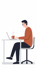 A person diligently working at a desk with a laptop and a cup of coffee. The illustration captures the essence of productivity and focus